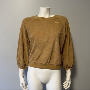 NWT Roots Tofino Terry Towel Crew Neck Camel Color Sweater Size Small